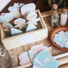 Load image into Gallery viewer, Printable Nutcracker themed dramatic play set with various colorful cards and cutouts displayed in a wooden box.