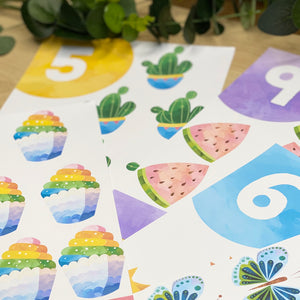RAINBOW WATERCOLOUR NUMBER POSTERS