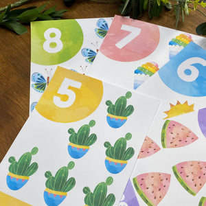 RAINBOW WATERCOLOUR NUMBER POSTERS